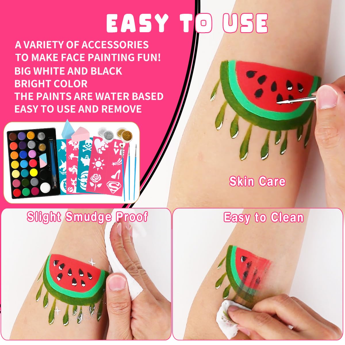 Bowitzki Face Painting Kit for Kids 23 Colors Water Based Face Paint Kit Non Toxic Professional with Stencils Brushes for Parties Birthdays Halloween Christmas Body Makeup