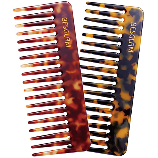 Wide Tooth Comb for Curls & Thick Hair - Large Detangling Comb for Women, 6 Inch Full-hand Length Acetate (Anti-Static), Wet/Dry Use, Reduces Breakage, 2 Pack (Tortoise & Tokyo)