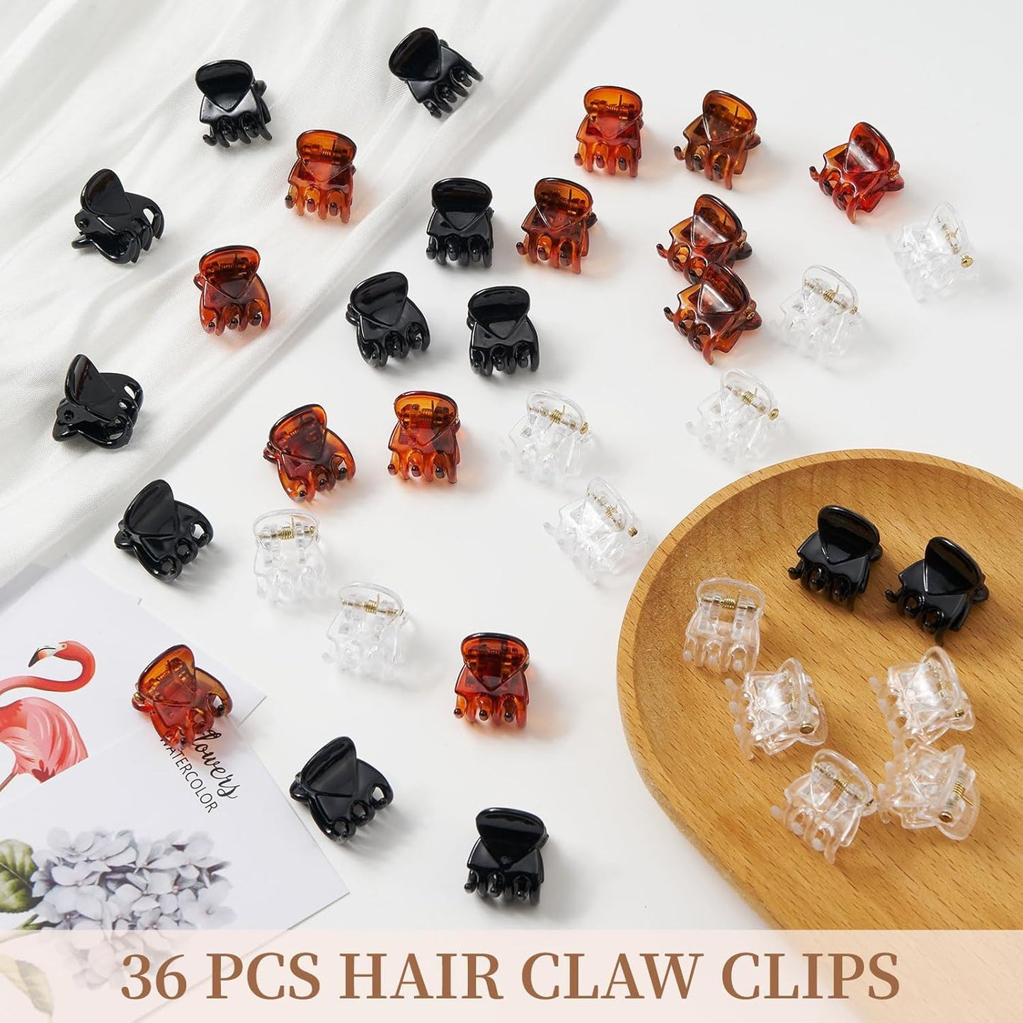 Small Hair Clips for Girls 36PCS 0.59" Black&Brown&Transparent Plastic Mini Claw Clips for Women Non Slip Bangs Pins for Thin/Thick Hair(36PCS-Style 1)