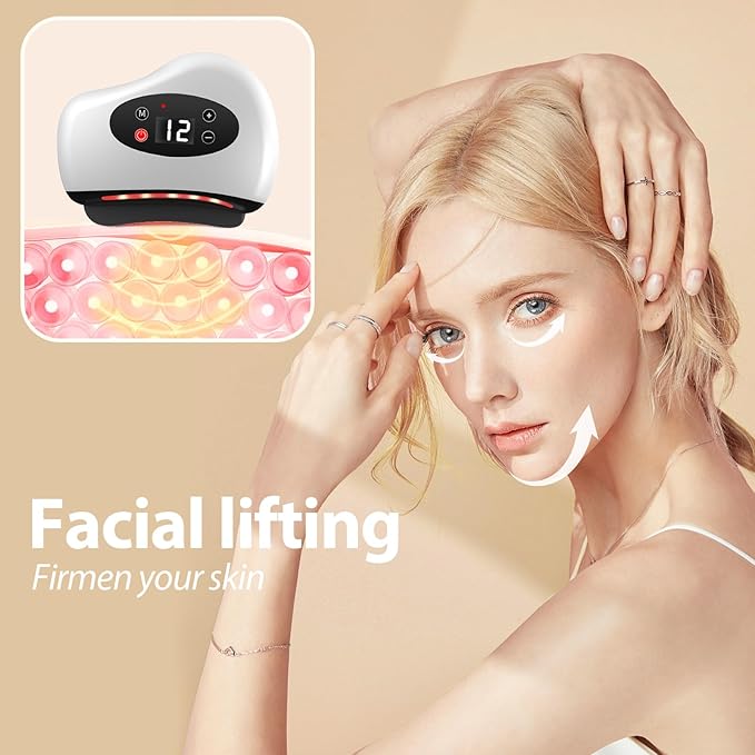 Scraping Facial Tools, 12 Level Vibration Heating, Facial Massager, Lymphatic Drainage Massager, Cellulite Massager, face Sculpting Tool, Reducing Wrinkles and Swelling