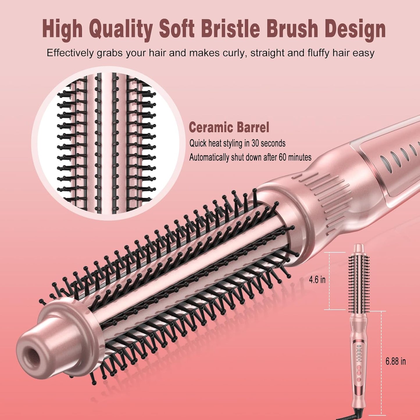 Thermal Brush, Heated Round Brush & Curling Iron with Ceramic Ionic Technology, Hair Tools for Volumizing & Styling, Travel-Friendly Hot Comb with Adjustable Temperature（Gold 1 inch）