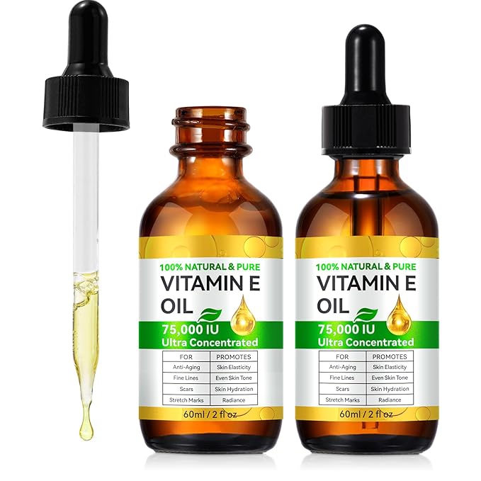 Vitamin E Oil Blend 75,000 IU, Vitamin E Oil for Skin, Face and Scars, Body Bath Oils Moisturizing Dry Skin, Easy to Absorb, 2Fl Oz (Pack of 2)