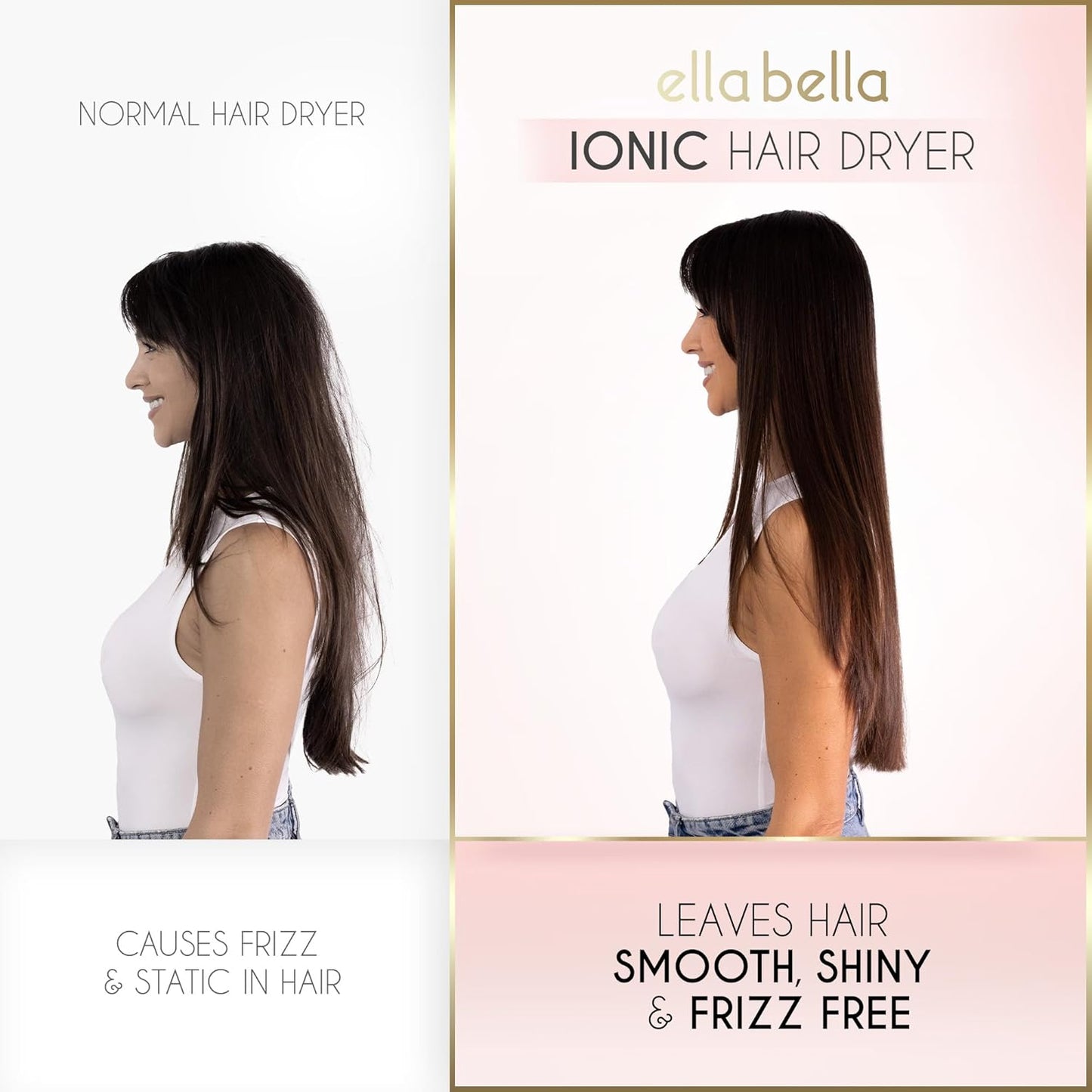 ELLA BELLA® Professional Ionic Hair Dryer with Diffuser • Negative Ion Blow Dryer • Suitable All Hair Types • Intelligent Heat Control & Rapid Drying Speeds • Lightweight Design • Low Noise Technology