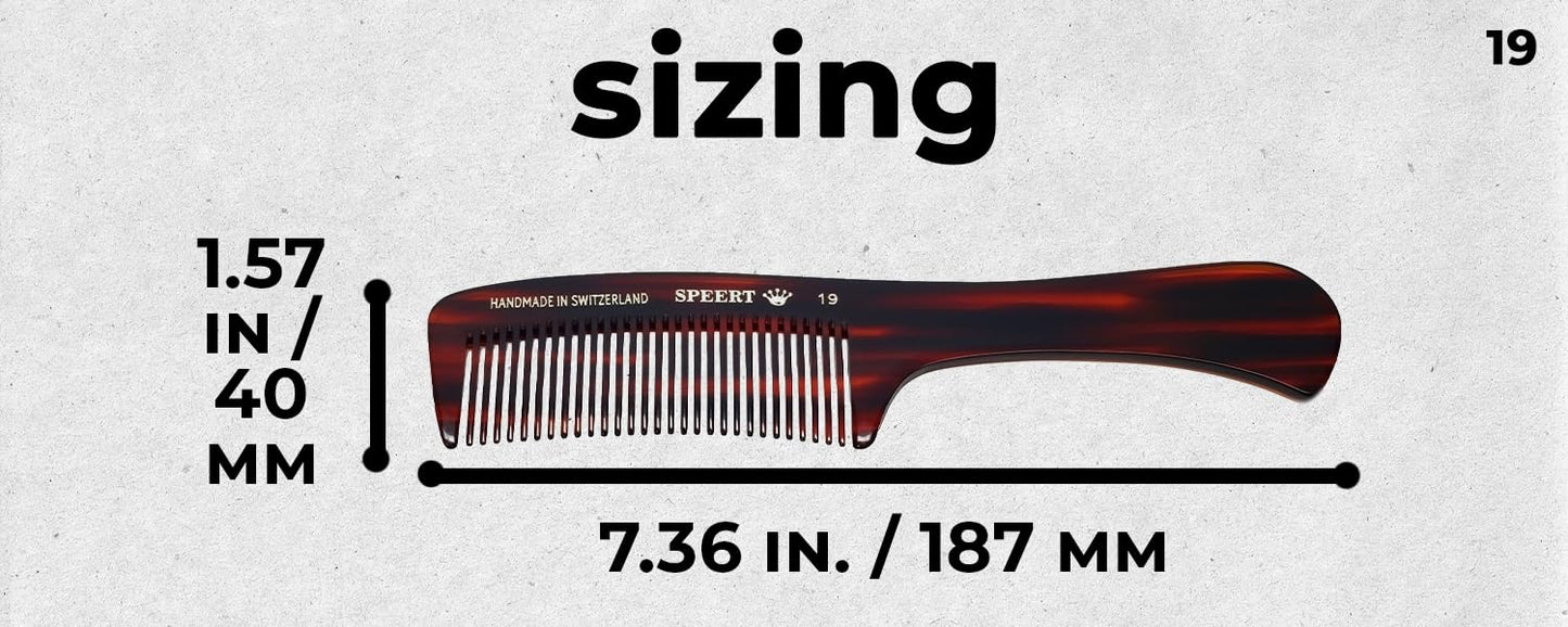 #19 Handmade Wide Tooth Rake Comb Tortoise Havana Acetate Large Handle Thick Coarse Curly Hair Detangling Parting Grooming Teasing Hair Styling Hairdresser Barber Hairdressing Wet Dry Pocket