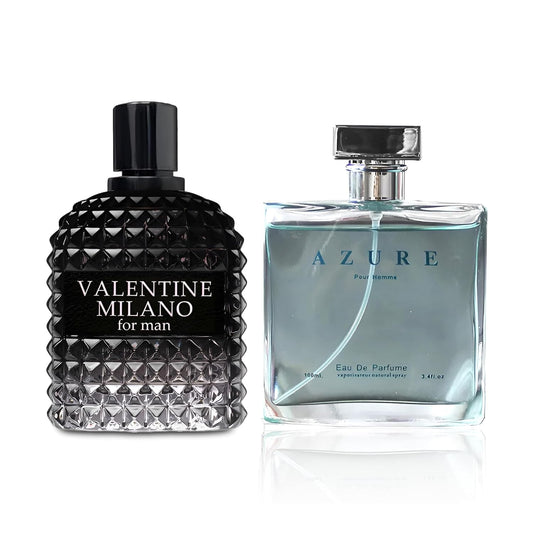 2PCS Valentine Milano/Azure Pour Homme Eau De Toilette for Men-Fresh,Romantic Scent Perfume for Men 3.4 Fl Oz Each Mens Cologne For All Skin Daily Used