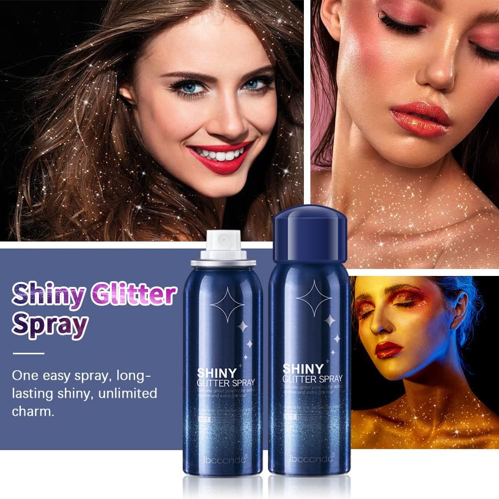 2 Pcs Body Glitter Spray, Perfect Body Glitter for Music Festival Stage Makeup and Festival Rave Shimmer Spray Highlighter Makeup.