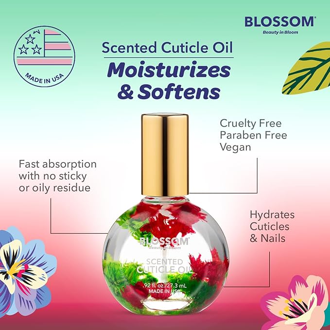 Blossom Cuticle Oil for Nails, Hydrating, Moisturizing, Scented Nail Oil Cuticle Care, Infused with Real Flowers, Made in USA, 0.92 fl. oz, Watermelon