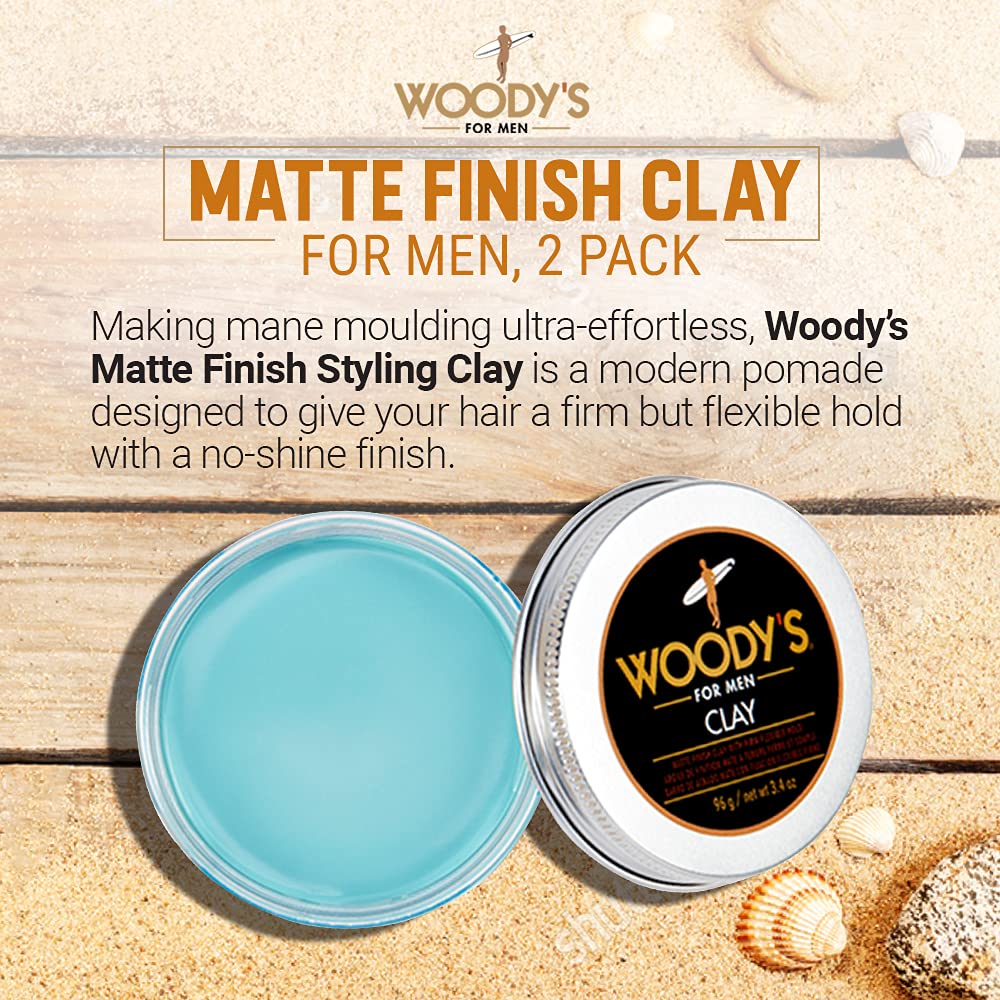 Woody's Premium Hair Clay for Men – Matte Finish, Pomade for Men Stronghold, Texturizing & Sculpting Hair Styling Clay, Flexible Control, 3.4 oz