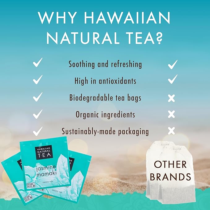 Hawaiian Natural Tea Organic Mamaki Jasmine Green Tea Blend - Antioxidant-Rich, Calming, Wellness Tea for Bedtime, Anxiety & Stress - Gift for Tea Lovers - 120 Tea Bags