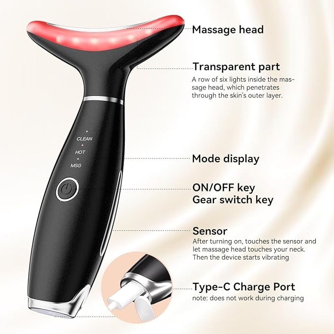 Neck Face Massager, Portable Facial Massager, 3 Modes Face Sculpting Tool, Face Massager Tool for Skin Care, (Black)