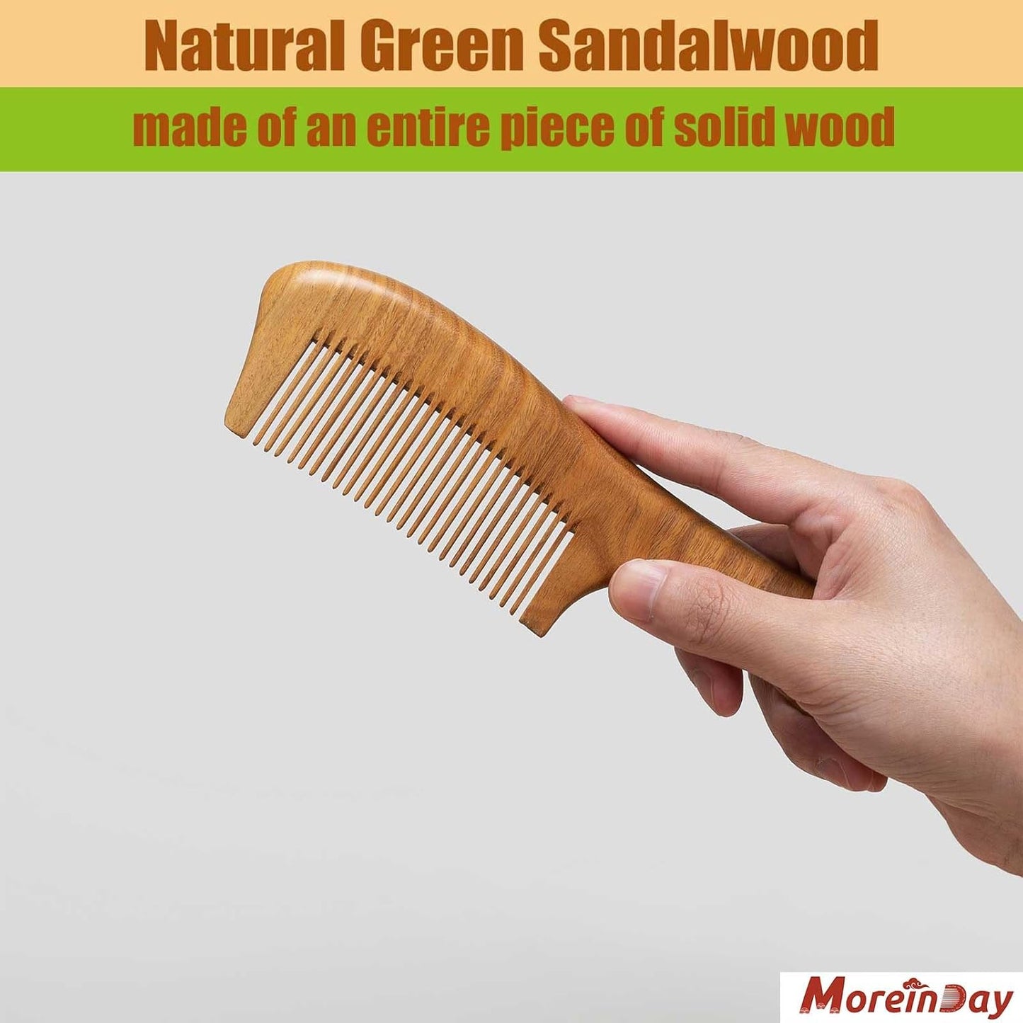 Wooden Comb for Women, Fine Tooth Comb for Thin Hair Growth - Green Sandalwood