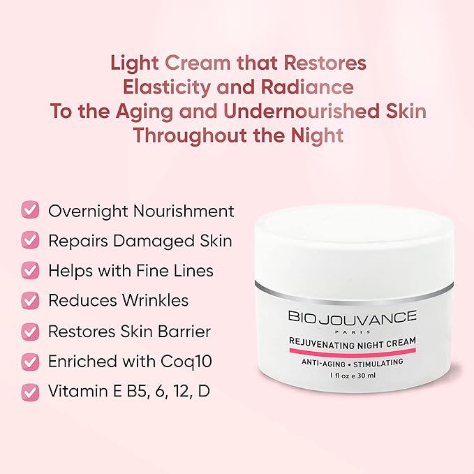 Rejuvenating Night Cream 1oz / 30ml - For Mature/Sun Damaged Skin | Anti Aging Face Moisturizer Hydrating Lotion | Daily Facial Skin Care Treatment Regimen | Made in France