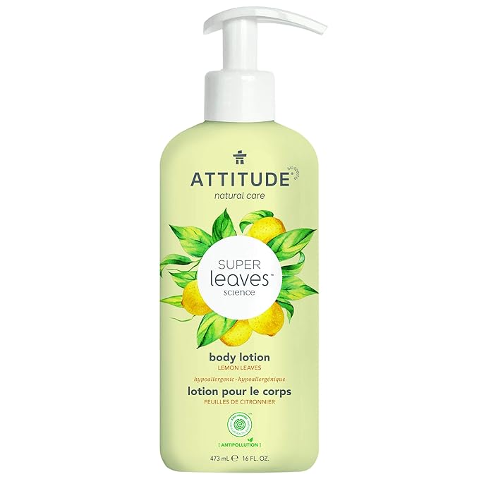 ATTITUDE Body Lotion, EWG Verified Moisturizer, Vegan Skin Care Products, Non-Greasy, Hydrating for Dry Skin, Cruelty Free, Refreshing, Lemon Leaves, 16 Fl Oz