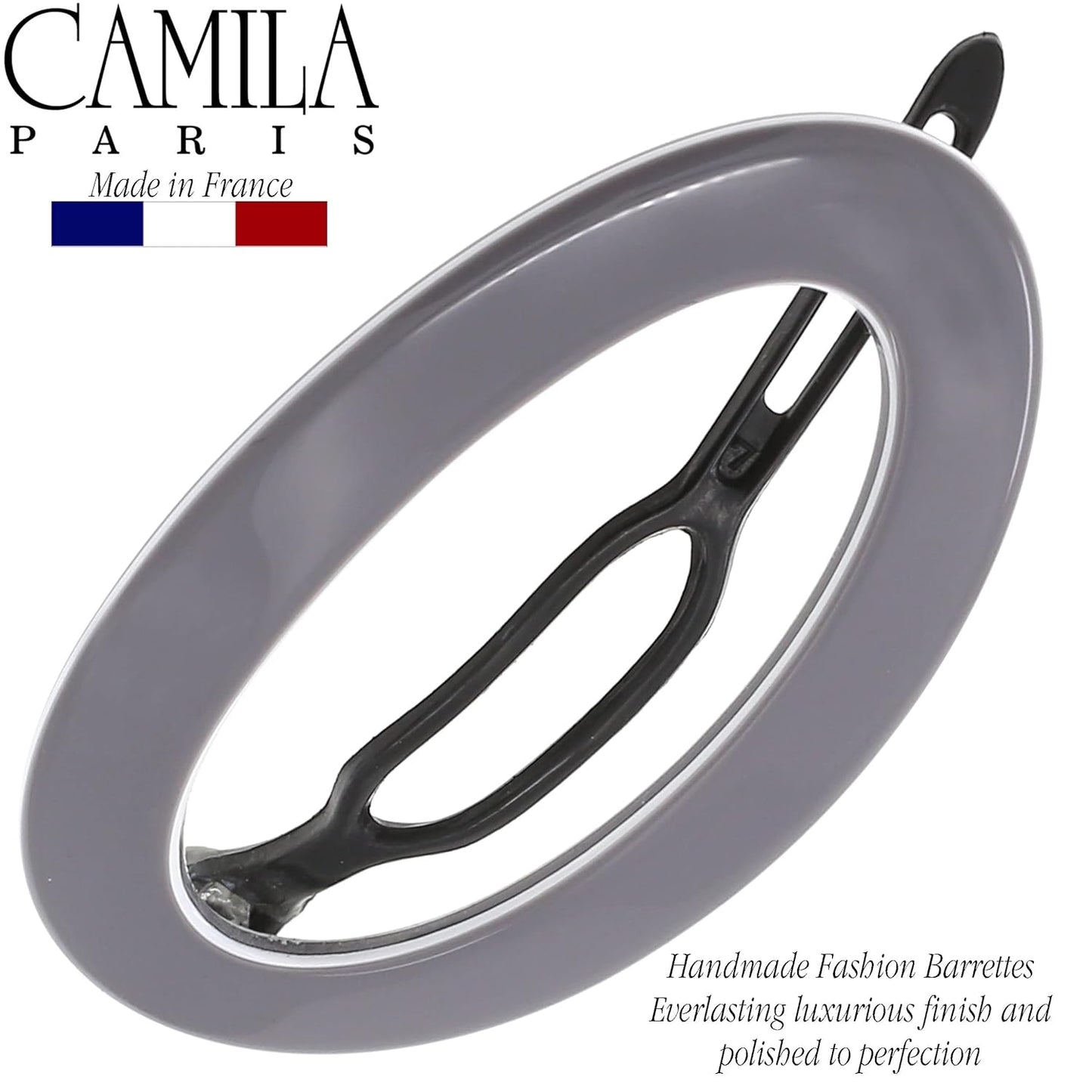 Camila Paris CP3363 French Hair Barrette Clip for Women, Handmade, Gray White, Slide-in Metal-Free Closure, Strong Hold Grip Hair Clips for Girls, No Slip Durable Hair Accessories, Made in France