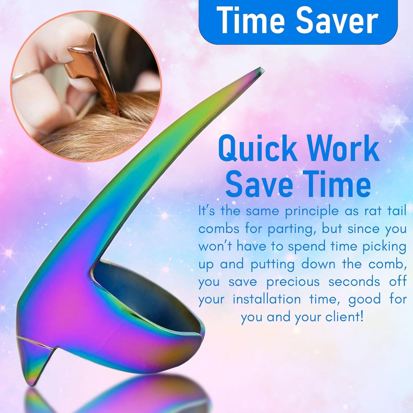 Quick Hair Parting Tool & Braid Sectioning Ring- Stainless Steel Stitch Braid Tool Finger for Durable Dreadlocks Wig & Installation of Human Hair Extensions Braiding Tools (Rainbow)