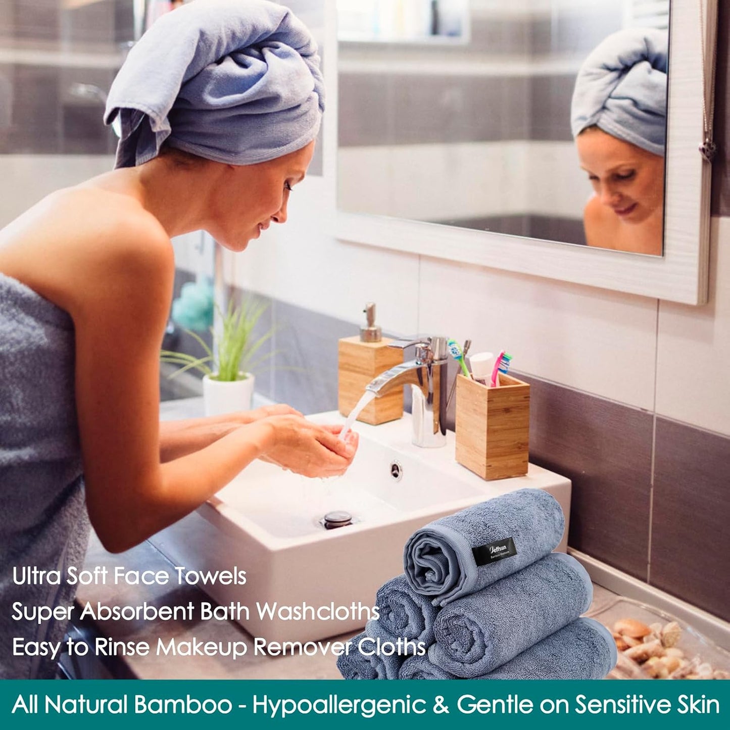 Wash Cloths 12 Pack, Reusable Makeup Remover Towel, Super Soft and Gentle Face Towel for Sensitive Skin, 10x10 inch Small Face Washcloths, Easy to Clean Lint Free Slate Blue Facial Cleansing Cloths