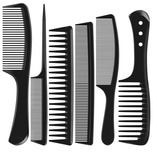 6 PCS Hair Comb Set Black, Durable Wide and Fine Tooth Rat Tail Hair Barber Comb for Women & Man, Professional Combs for Wet Curly Natural Hair Detangling Parting Teasing Styling & Cutting