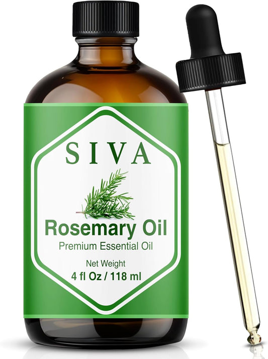 Siva Rosemary Essential Oil - 4 Fl Oz – 100% Natural Rosemary Oil - for Diffuser, Face, Skin Care, Aromatherapy, Hair Care, Scalp and Body Massage - with Dropper