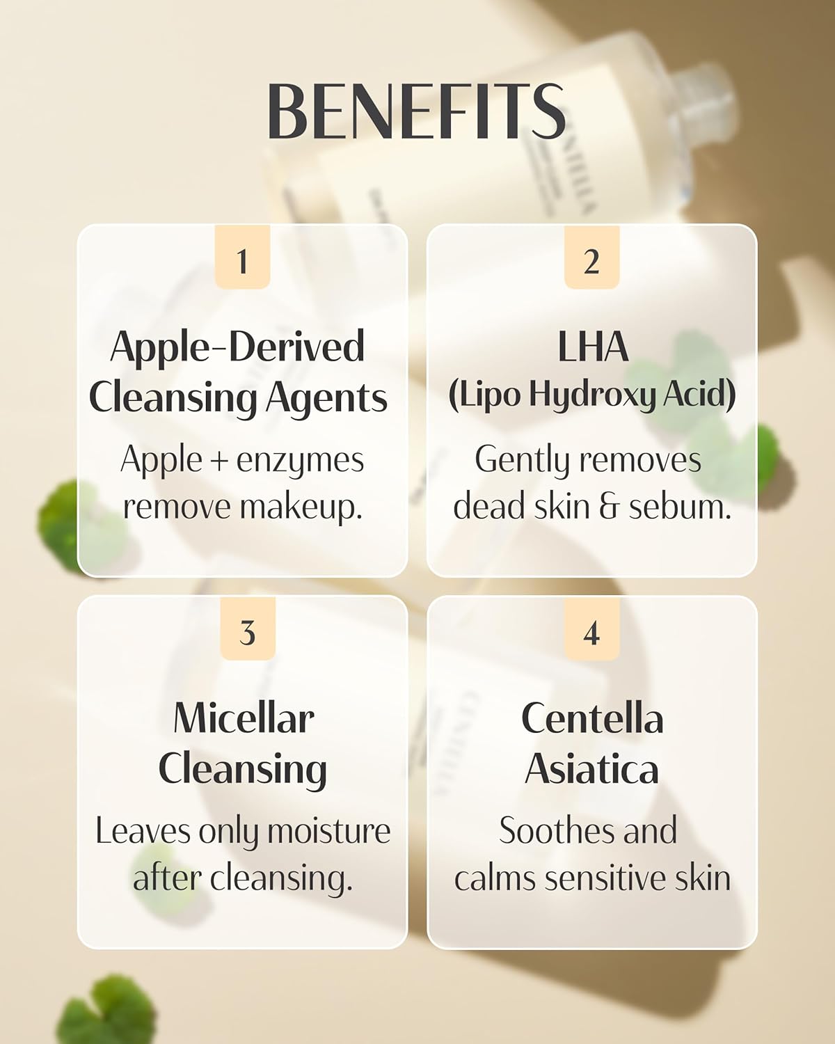 DR.PEPTI Centella Deep Clean Cleansing Water - Korean Micellar Makeup Remover Face Cleanser - pH Balancing Hydrating Gentle for Sensitive Dry Skin Apple Amino Acids Peptides, 13.5 fl.oz.