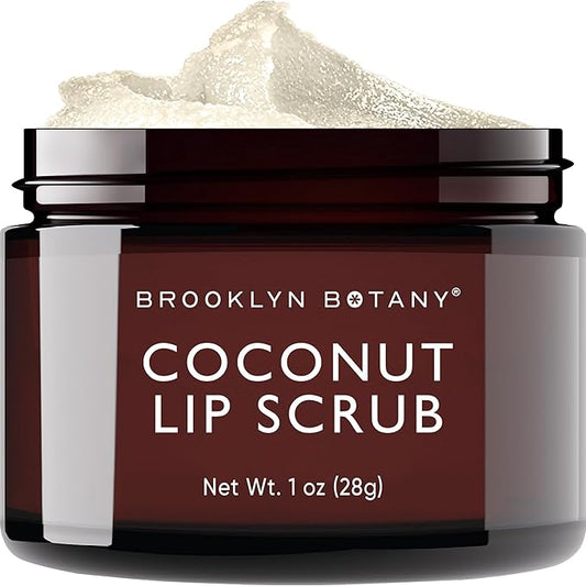 Brooklyn Botany Lip Scrub Exfoliator 1 oz – Lip Moisturizer for Dry Lips and Chapped Lips – Gentle Lip Exfoliator for Smooth and Brighter Lips – Coconut Flavor
