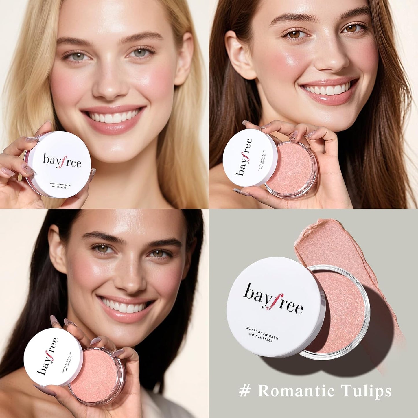 bayfree Multi Glow Balm, Cream Blush for Cheeks, Blush Balm Face Makeup, Radiant Finish, Hydrating, Creamy, Lightweight & Blendable Color, Face Makeup, 0.63 Oz (Romantic Tulips)