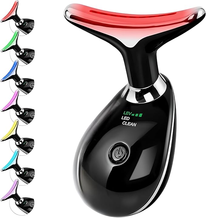 Face and Neck Massager, 7 Color Face Neck Tool, Anti-Wrinkle Facial device (Black)