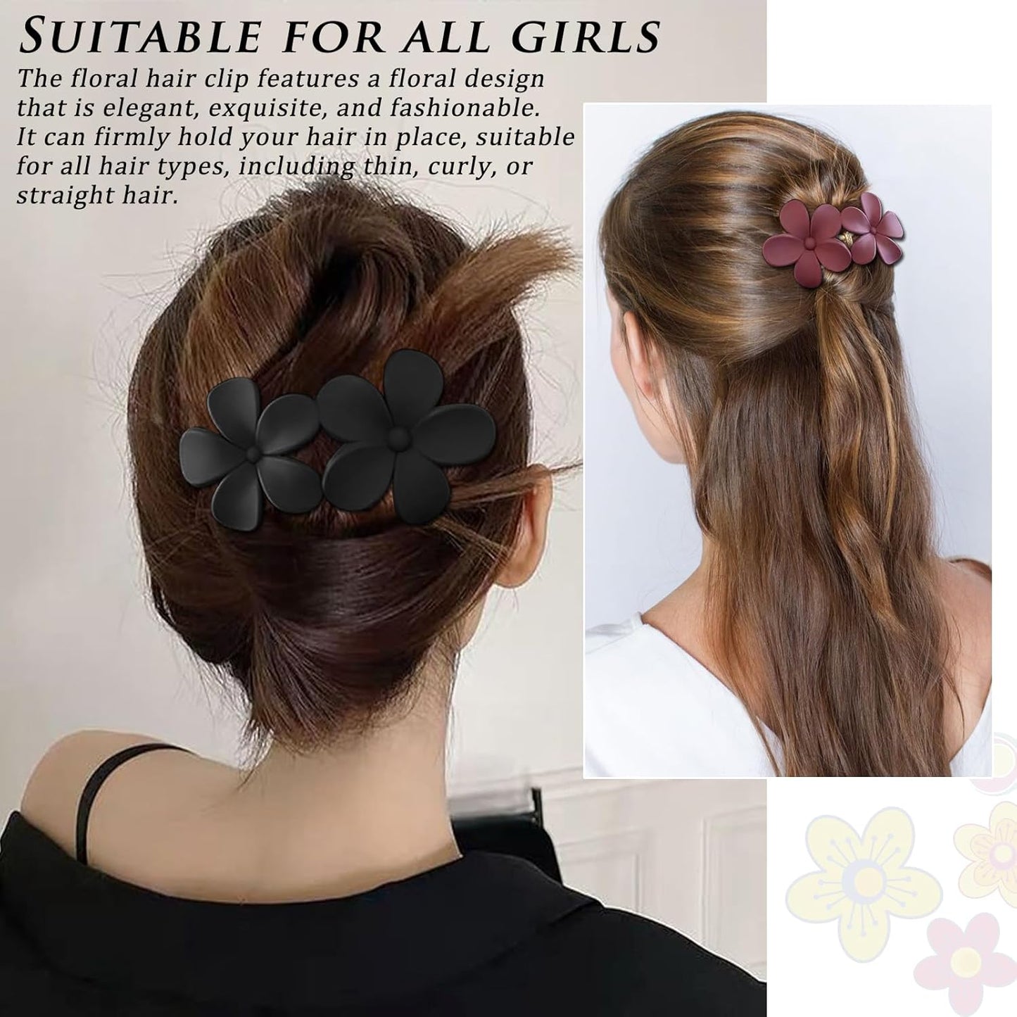 YONOY 6 Pcs Flower Hair Clips Matte French Hair Barrette Stylish Lay Flat Hair Clips for All Hair Types Non-Slip Hair Clamps Grab Elegant Hair Accessories for Women Girls