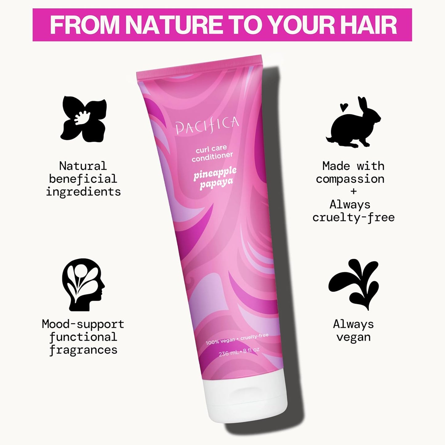 Pacifica Pineapple Papaya Curl Care Conditioner – Deep Moisture for Curly & Coily Hair, Defines Curls & Tames Frizz, Vegan & Silicone Free Clean Beauty, Vegan Cruelty-Free Dermatologist Tested