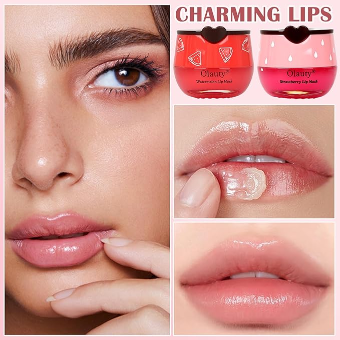 Bee Lip Balm Honey Pot, 2 PCS Strawberry & Honey Masks, Hydrating Prevention for Dry and Cracked Lips, Scrubs Exfoliator, Sleep Mask Reduces Lines, Exfoliating BeeLip Balm Sleeping Mask