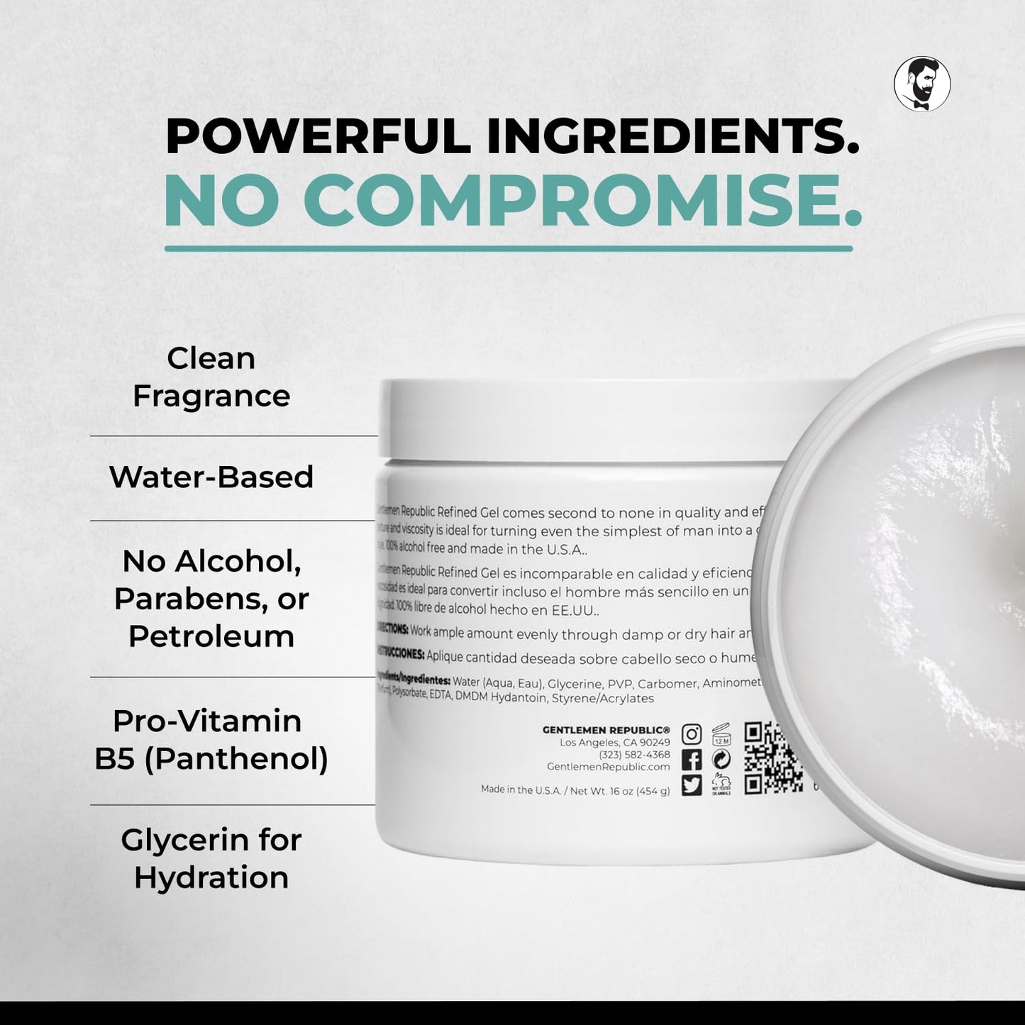 Gentlemen Republic 32oz Refined Hair Gel with Pump for Men - Premium Gel For Men Humidity Resistant & Alcohol-Free - All Day Shine and Hold for All Hair Types and Never Flakes - Made in the USA