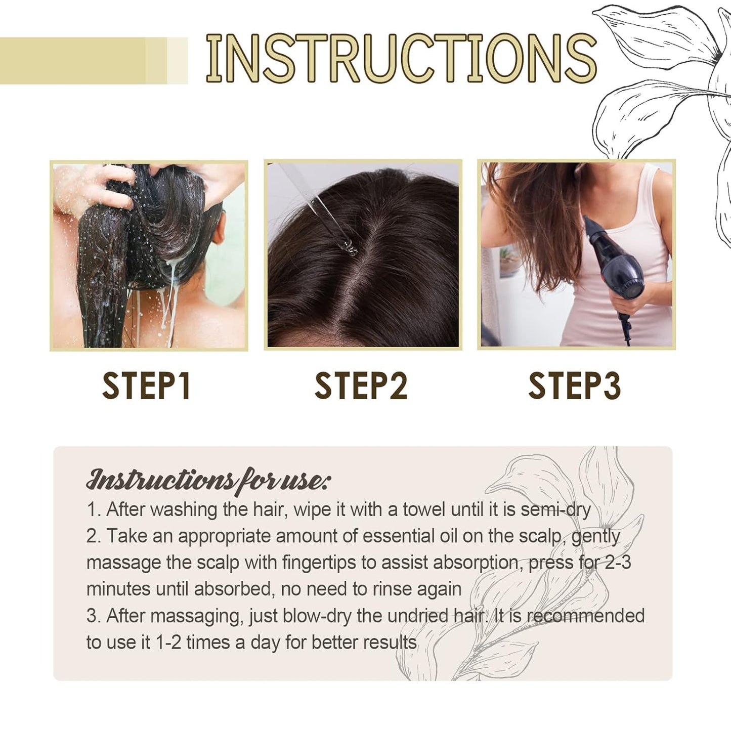 Carvenchi Veganic Natural Hair Growth Oil with Rosemary Scent, for Dry Damaged and Thin Hair, Colorless 2PC, 4 Fl Oz, Unisex