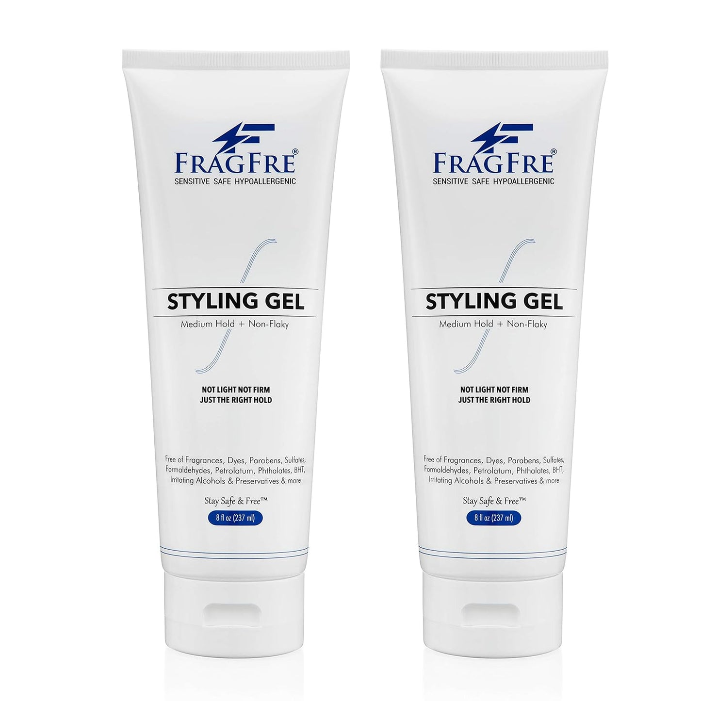 Hair Styling Gel 8 oz (2-Pack Gift Set) Medium Hold - Fragrance Free Hypoallergenic - Irritation Free Styling Gel for Sensitive Skin - for Men Women Children - Gluten Free Vegan Cruelty Free