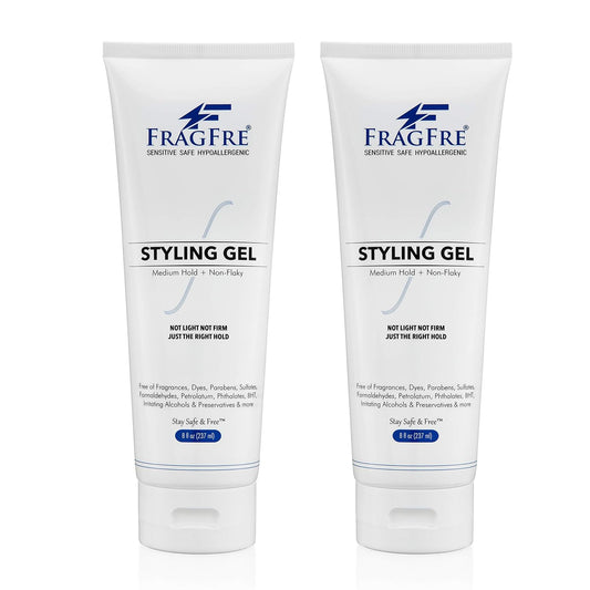 Hair Styling Gel 8 oz (2-Pack Gift Set) Medium Hold - Fragrance Free Hypoallergenic - Irritation Free Styling Gel for Sensitive Skin - for Men Women Children - Gluten Free Vegan Cruelty Free