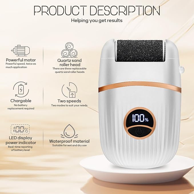 Automatic Callus Remover for Feet, Rechargeable Pedicure Tools for Feet, Electric Foot Callus Remover with 3 Roller Heads 2 Speed, Waterproof Foot File Perfect for Dead Hard Cracked Dry Skin