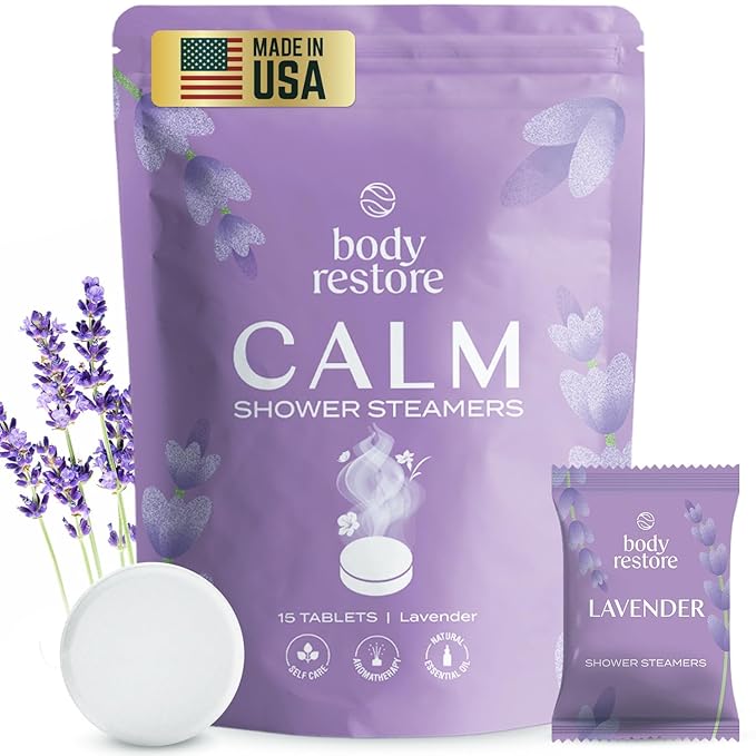 Body Restore Shower Steamers Aromatherapy 15 Pack - Mothers Day Gifts for Mom, Grandma, Birthday Gift for Dad, Daughter, Best Friend, Travel Essentials, Stress Relief, Self Care, Bath Bombs - Lavender