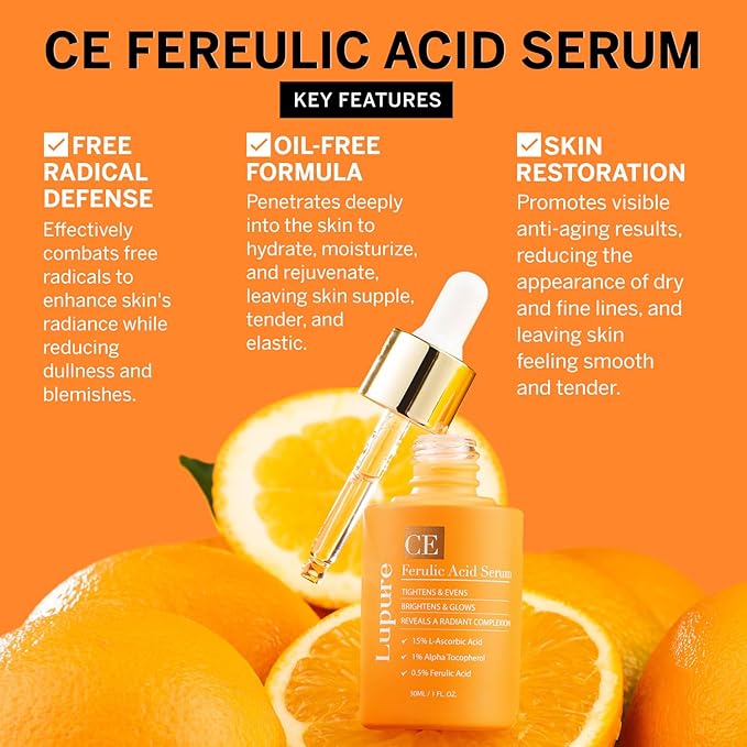 Vitamin C Face Serum: Anti Aging Facial Super Vit C Serum with Ferulic Acid Pure L-Ascorbic Acid, Vitamin E and Hyaluronic Acid for Dark Spots and Skin Care