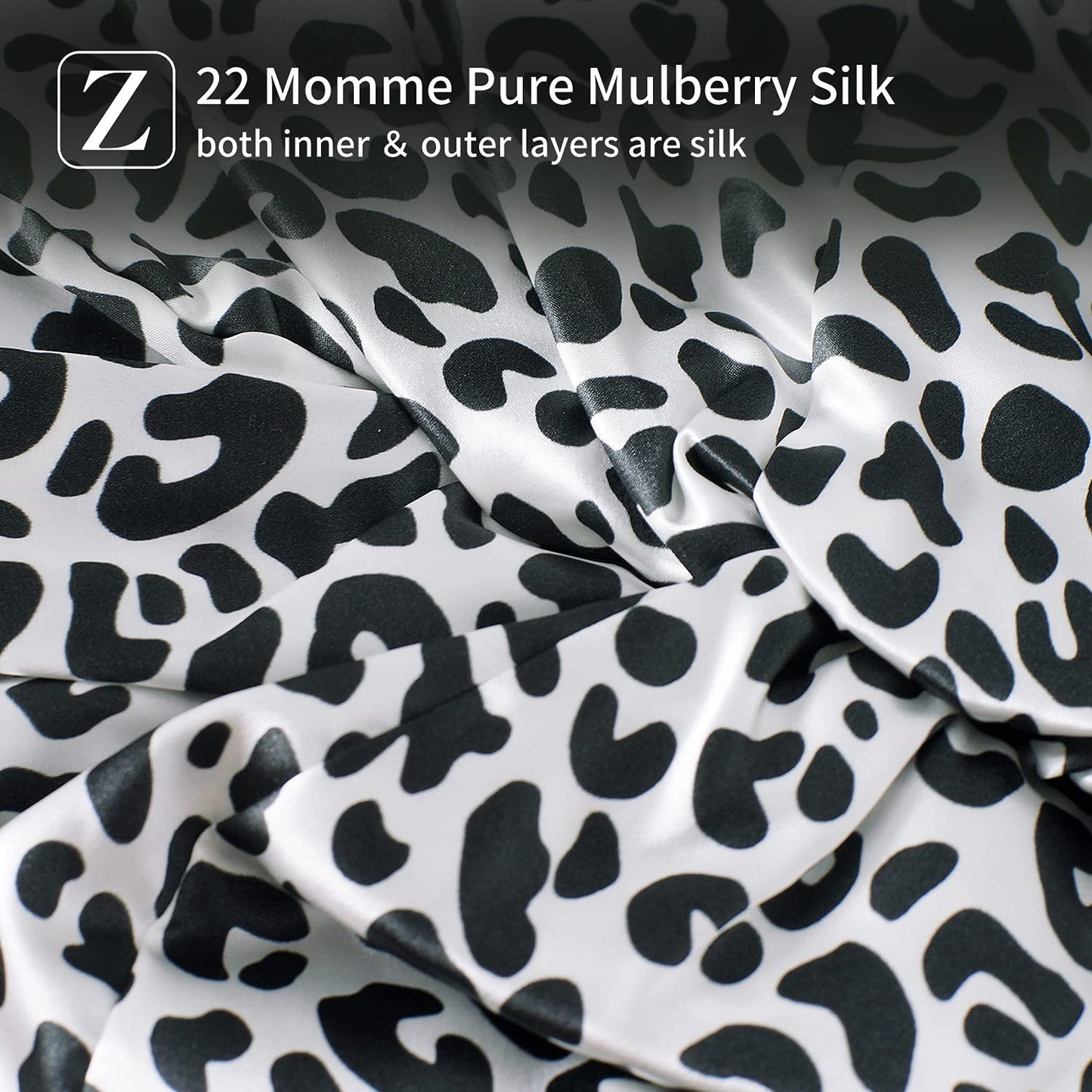 ZIMASILK 22 Momme 100% Mulberry Silk Bonnet for Sleeping & Women Hair Care, Highest Grade 6A Silk Hair wrap for Sleeping with Premium Elastic Stay On Head (1Pc, Leopard Black/White)