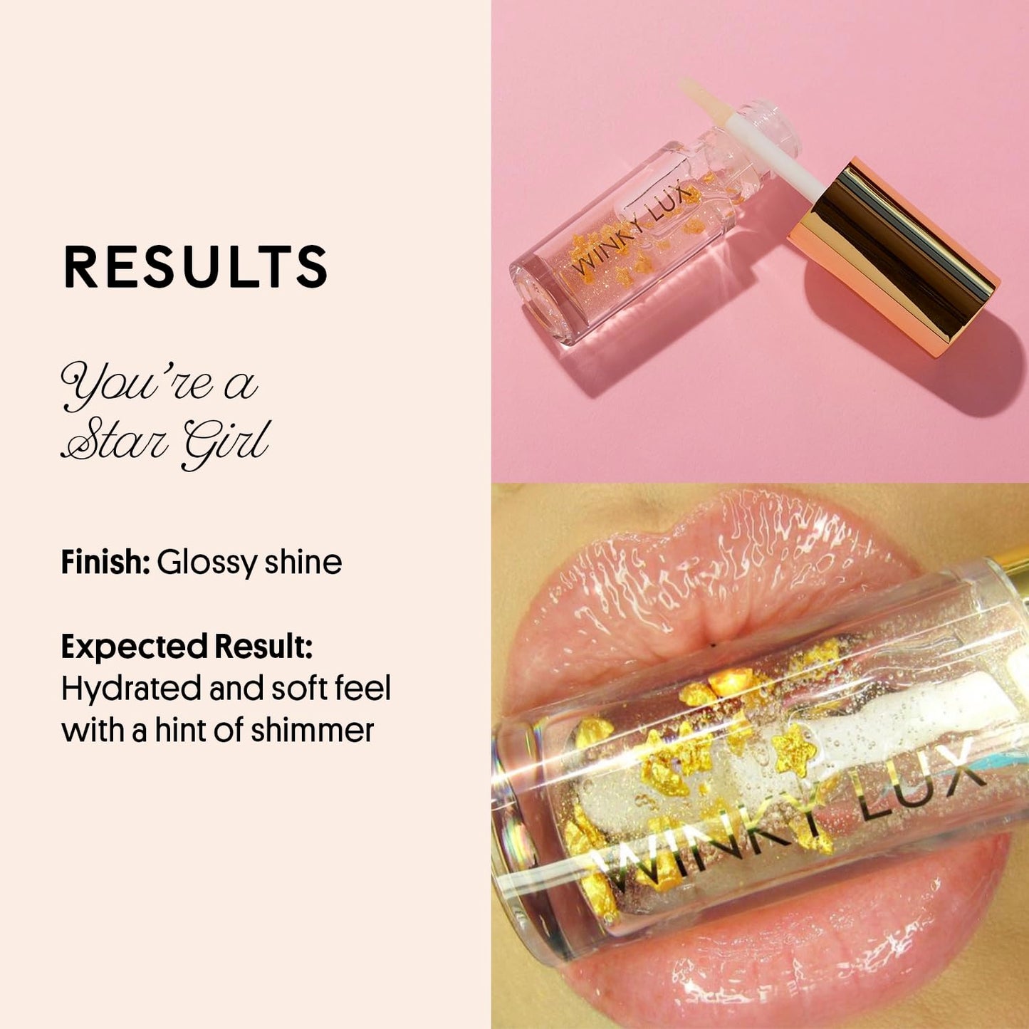 Winky Lux In The Stars Lip Oil - Silky Shine & Hydrating Non Sticky Lip Gloss, Infused with Golden Stars & Nourishing Jojoba Oil, with Soft Vanilla Scent
