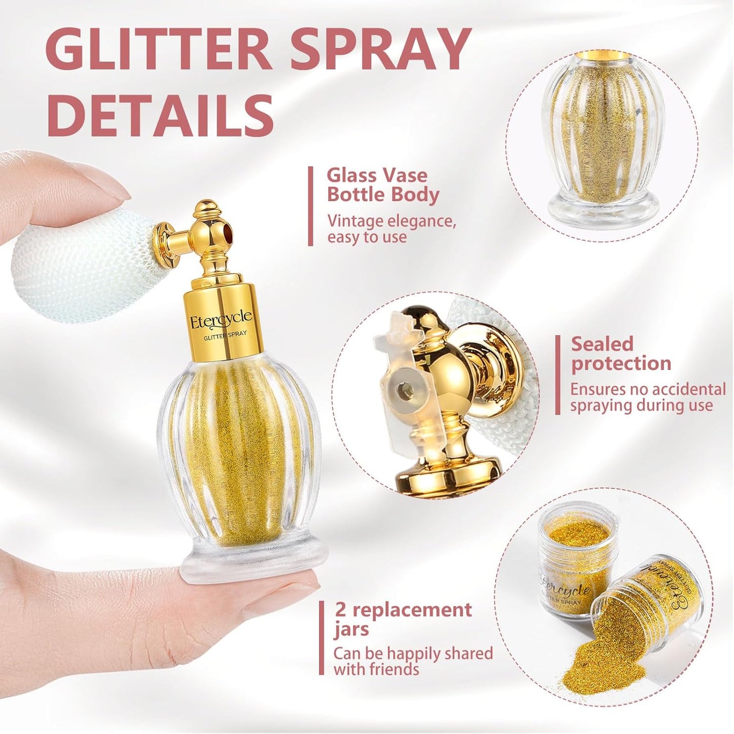 Etercycle Hair Glitter Spray, Gold Body Glitter Extra Fine Face Shimmer Powder, Long-Lasting and Quick-Drying Body Shimmer Sparkly Glitter Gifts for Clothing Stage Festival Rave Prom