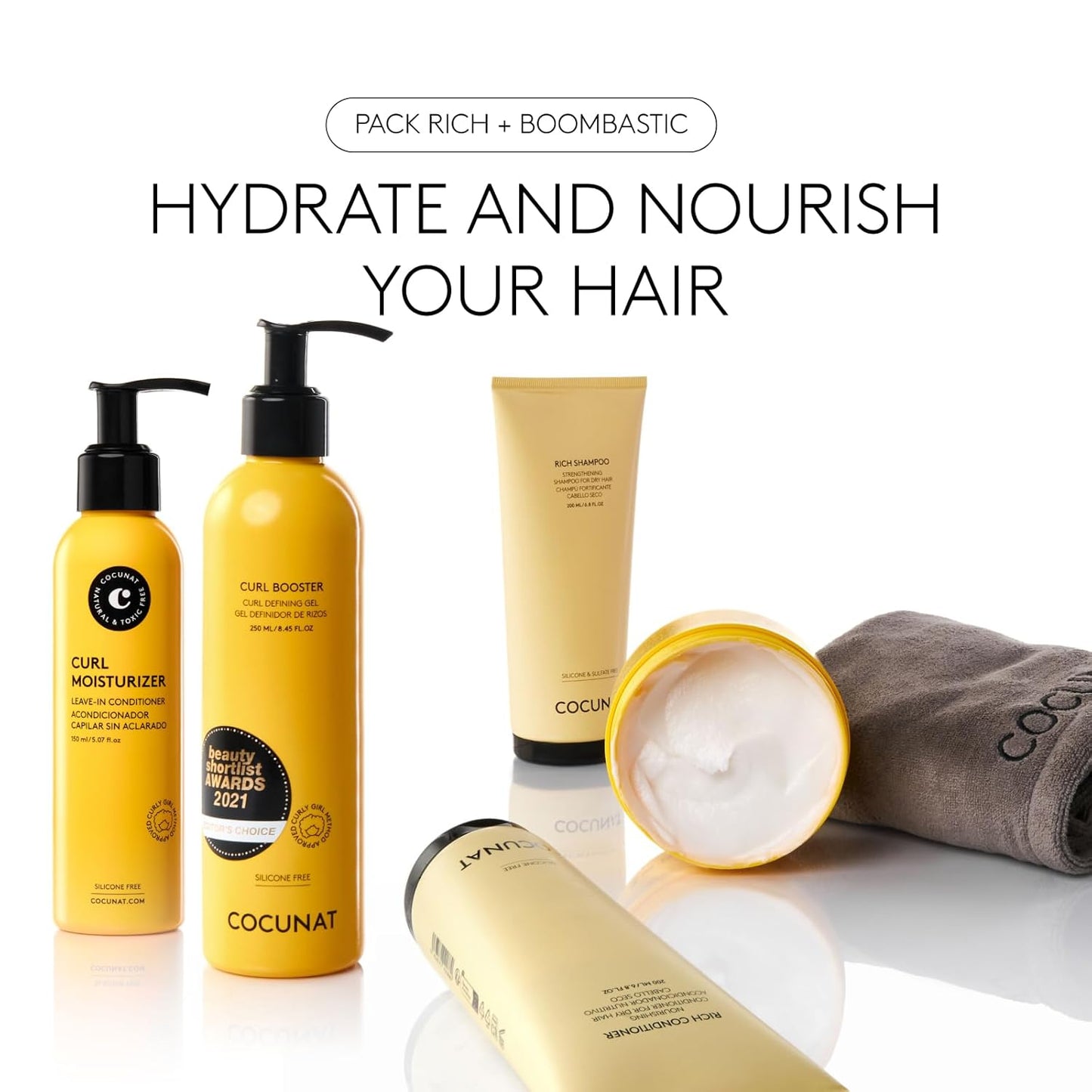 COCUNAT - Curl Nourishment and Volume Plan - Nourishes, Defines, Strengthens, Moisturises and Defines Curls - Curly Method - Eliminates Frizz - Includes Anti Frizz Turbant