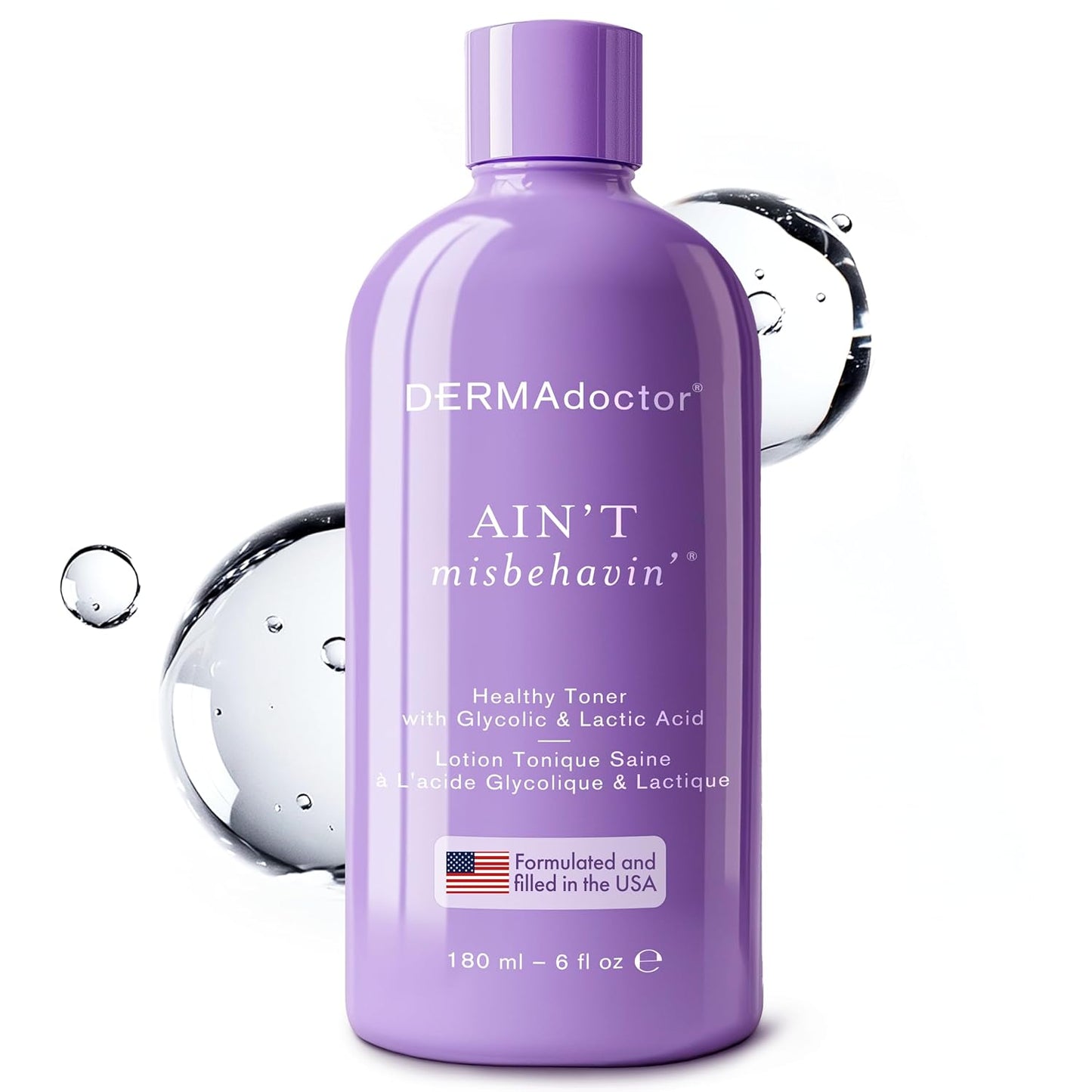 DERMAdoctor Ain't Misbehavin' Dermatologist Formulated Clarifying and Hydrating Toner with Glycolic Acid & Lactic Acid; For Oily and Acne Prone Skin, Pore Minimizer for Face and Body - 6 fl oz