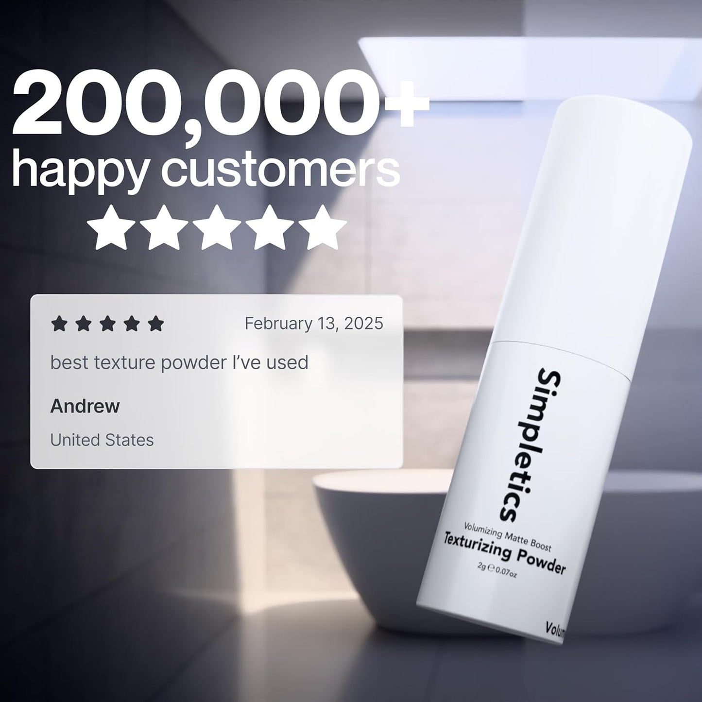 Simpletics Texturizing Powder - All Natural, 4 Ingredient Nourishing Formula with Rice Starch - Chemical Free - Gives Volumized, Texturized, Matte Finish to Men & Women