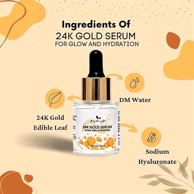 The Wellness Shop - 24K Gold Serum For Glow & Hydration- Water Based | For All Skin Types | Promotes Cell Regeneration | Reduces Wrinkles | No Side Effects | For Men & Women | (20ml / 0.67 fl oz)