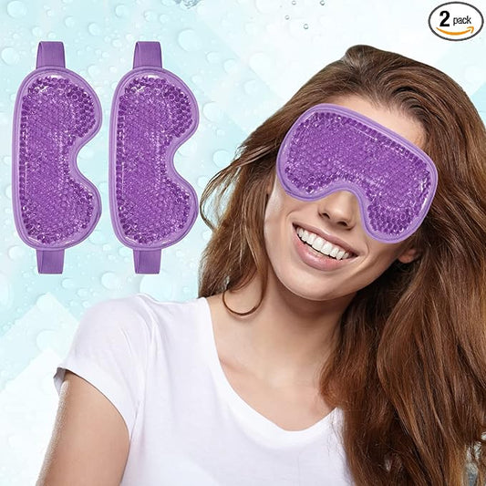 2 PCS Ice Eye Mask Reusable Hot Cold Therapy Gel Bead Eye Mask for Puffiness/Dark Circles/Eye Bags/Dry Eyes/Headaches/Migraines/Stress Relief,Cooling Eye Mask,Ice Pack for Eyes (Purple)