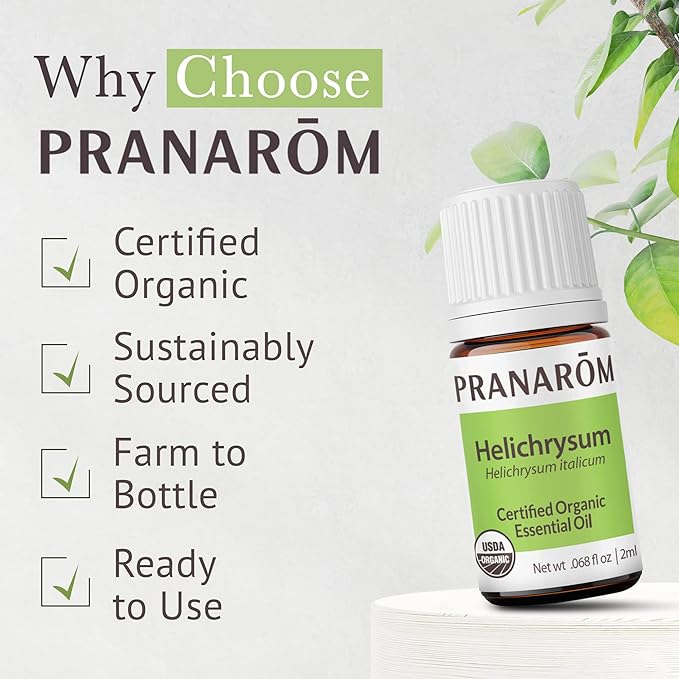 Pranarom USDA Certified Organic Helichrysum Essential Oil (2ml), 100% Pure Natural Therapeutic Grade for Skincare, Lotions, Aromatherapy, Diffusion, and Wellness