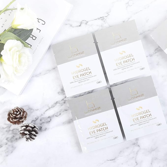 LANKIZ 100 Pairs Under Eye Gel Pads for Lash Extensions, 100% Natural Plant Extract, Collagen Hydrogel, Lint-Free, Moisturizing, Reduces Dark Circles and Eye Puffiness