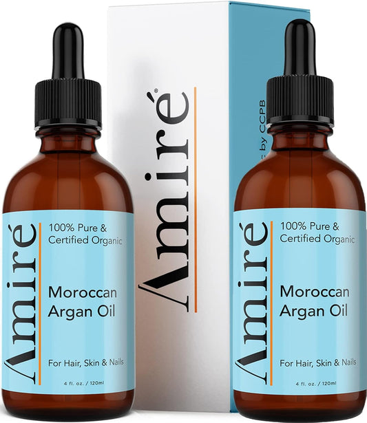 2 Pack of USDA Certified Organic Argan Oil 4oz, Triple Extra Virgin Grade Moroccan Argan Oil for Skin, Face, & Nails. Moisturizer. Scalp Treatment Hair Oil for Dry, Damaged, Brittle Hair.