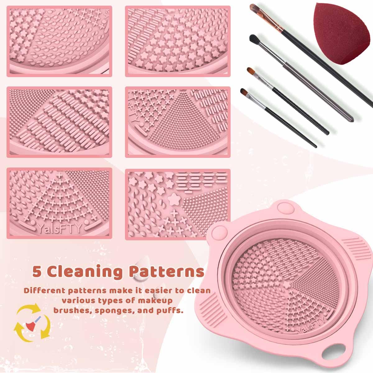 2PC Foldable Silicone Makeup Brush Cleaner Pad Bowls, YalsFTY Portable Mat Scrubber Cleaning Tool for Makeup Brushes (Pink and Green)