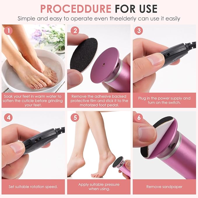 Electric Foot Callus Remover, Adjustable Speed with 60 Discs Callus Remover for Feet, Dead Skin Cracked Heels, Professional Electric Foot File for All (Pink)