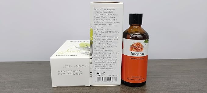 3.38FL.OZ Tangerine Essential Oil, for Aromatherapy Diffusers, Humidifiers, Great for DIY Candle and Soap Making, Huge 100ML Bottle